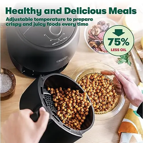 bella 2 qt Manual Air Fryer Oven and 5-in-1 Multicooker with Removable Nonstick and Dishwasher Safe Crisping Tray and Basket, 1200 Watt Heating System, Matte Black 6