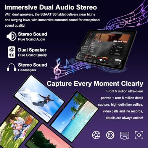 SUAAT 2025 Tablet 10 inch Android 14 Tablets with Keyboard Mouse, 20GB RAM 128GB ROM 2TB Expand 2 in 1 Tablet with Octa-core 6000mAh, HD IPS Display, Widevine L1, 5G WiFi 6, Dual Camera, GMS (Black) 6