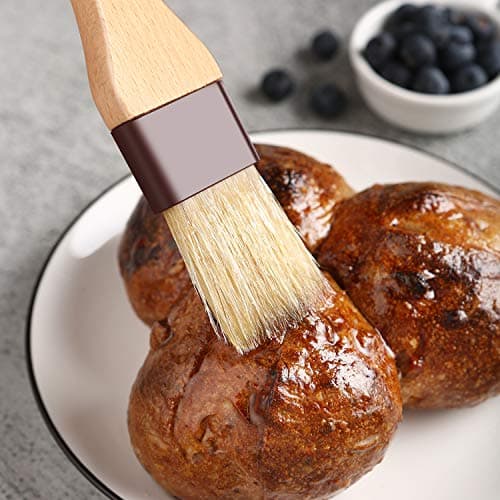 1 inch & 1.5 inch Pastry Brush Natural Boar Bristle Basting Brush Kitchen Oil Brush with Beech Wooden Handle and Hanging Rope String Grill BBQ Sauce Baster Baking Cooking Marinade Brushes (Pack of 2) 5
