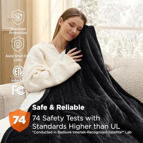 Bedsure Heated Blanket Throw Blanket - Fast Heating Electric Blanket, Soft Flannel Heated Throw with 4 Time Settings, 6 Heating Settings, Warm Gifts for Grandma Grandpa (50x60 inches, Black) 6