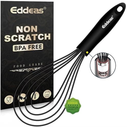 Flat Whisk, EDDEAS Silicone Gravy Whisk for Cooking, Beating, Stirring Gravy and Eggs