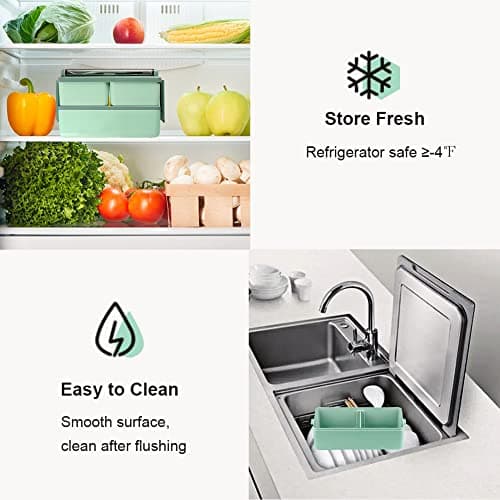 NatraProw Bento Box Adult Lunch Box, All-in-One Lunch Containers with Removable Compartments, 2 Layers Stackable Bento Lunch Box Leak Proof, Microwave Safe 5