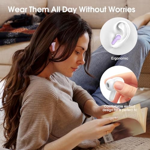 Wireless Earbuds, Bluetooth 5.4 Headphones HiFi Stereo, Bluetooth Earbuds with ENC Noise Cancelling Mic, IP7 Waterproof in Ear Earphones, 48H, LED Display Ear buds for Pad Workout Sports, Purple 6