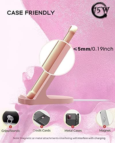 YW YUWISS 15W Fast Wireless Charger Wireless Phone Charger Stand Compatible with Apple iPhone 14 13 12/12 Pro Max/ 11Pro/11Pro Max, Compatible with Samsung Galaxy S22 S21 S20 (Rose Gold) 5