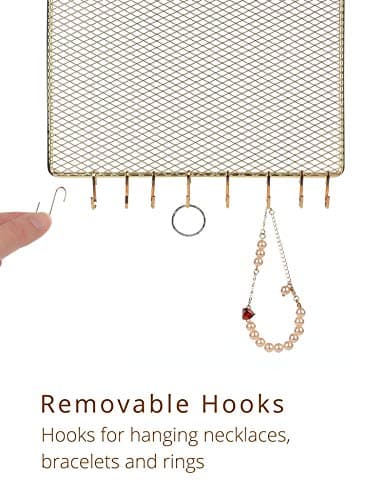 Heesch 2 Pack Earring Holder Wall Mounted Hanging Jewelry Organizer Display Decorative Metal Diamond Shape with Hooks for Necklaces Bracelets (Gold) 5