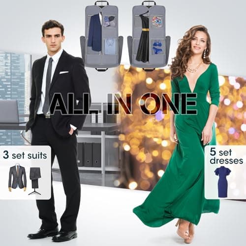 RAINSMORE Garment Bags for Travel Carry On Garment Bag for Hanging Clothes, Suit Bag for Business Trips with Shoes bag & Shoulder Strap, Waterproof Foldable Suit Luggage Bag for Men Women, Black 8