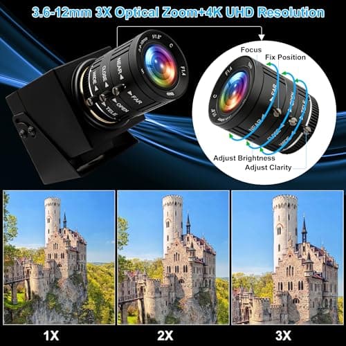 ELP 4K USB HDMI Camera Manual Zoom Webcam Variable Focus PC Camera Mini Close-up Camera for Computer H.264 Telescope USB Security Camera 8mp IMX415 Industrial CCTV Camera (3.6-10mm 3X Zoom Lens) 5