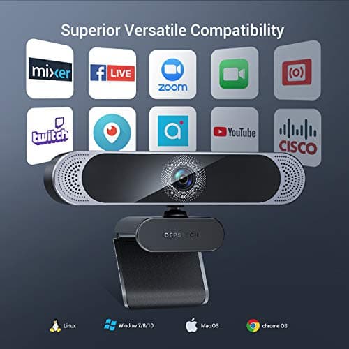 DEPSTECH 4K Webcam, DW49 HD 8MP Equipped with Sony Sensor Autofocus Webcam with Microphone, Privacy Cover, Plug Play USB Computer Web Camera for Pro Streaming/Online Teaching/Video Calling/Zoom/Skype 7