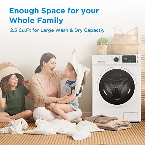 Midea MLH25N7BWW Compact Front-Load Machine, 24" Energy & Space-Saving Washer, Steam Care and Cold Wash Stackable Laundry, for Family Daily use, 2.5 Cu.ft, White 8