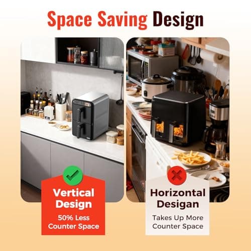 11.6QT Dual Basket Air Fryer Oven, Vertical 2-Basket Design, 6-in-1 Presets Function with Digital Touchscreen, Sync & Match, Easy to Clean, Dishwasher Safe, Family Meals 6