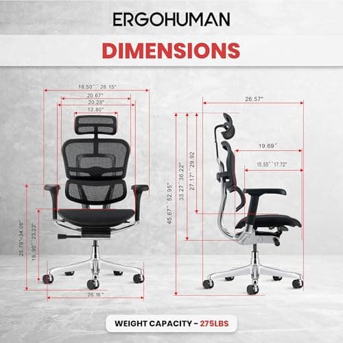 Ergohuman Eurotech ME7ERG GEN2 High Back Mesh Office Chair with Tilt Tension Control, Tilt Lock, Back Angle, Back Height, Synchro Tilt, Seat Height, Seat Depth, and Arm Height Adjustments, Black 3