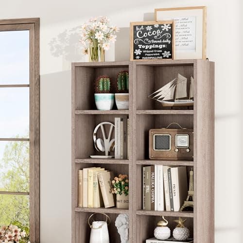 FOTOSOK 8-Tier Media Tower Rack, 11.6 X 9.3 X 70.9 Inches CD DVD Slim Storage Cabinet with Adjustable Shelves, Tall Narrow Bookcase Display Bookshelf for Home Office, Oak 6