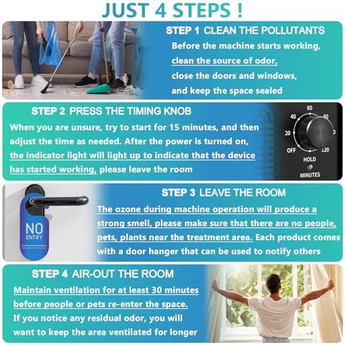 Ozone Generator 60000mg/h, Industrial/Home Ozone Machine, Odor Removal for Areas of 6,000 Square Feet, High Capacity Odor Eliminator for Car, Rooms, Smoke, Pets, O3 Air Purifier Deodorizes (Black) 5