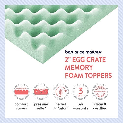 Best Price Mattress 2 Inch Egg Crate Memory Foam Mattress Topper with Calming Aloe Infusion, CertiPUR-US Certified, Twin XL,Green 6