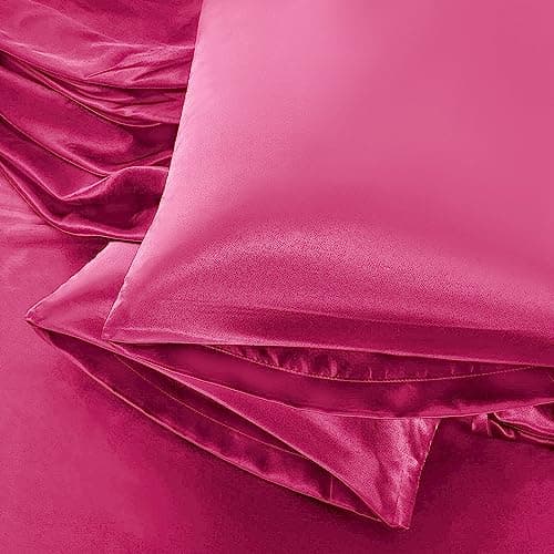 Aormenzy Satin Pillow Cases for Women Queen Size Set of 2, Hot Pink Satin Pillowcase for Hair with Envelope Closure Silky Pillow Covers Wrinkle, Fade Resistant (20x30 Inches)