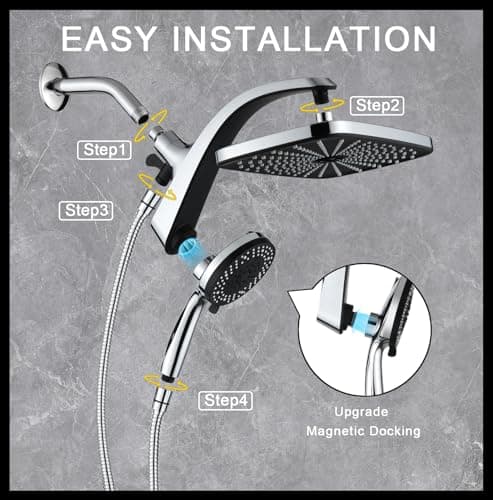 High Pressure Rain Shower Head: Upgrade Shower Heads with Handheld Spray Combo with Fixed Showerhead and 10 Sprays Handheld Shower Head, Detachable Shower head Built-in Magnetic Docking and Power Jets 7