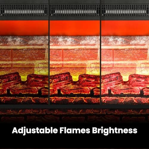 LGHM 44" Electric Fireplace with Mantel, Portable Freestanding Wood Stove Heater, Realistic 3D Dancing Flame Effect and Stacked Stone Surround, Remote Control Timer for Living Room, Bedroom 7