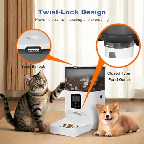 Automatic Cat Feeder, 4L Cat Food Dispenser with 10s Voice Recorder, Pet Feeder up to 8 Meals per Day, Timed Dog Feeder with Dry Food Sealed Ring 9