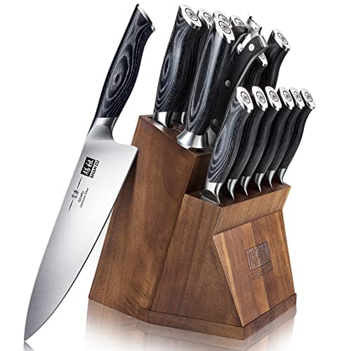 SHAN ZU Knife Sets for Kitchen with Block, Knife Block Set, Japanese Super Steel Kitchen Knife Sets with Removable Block & K133 Ergonomic Handle, Black Tortoise Genbu Series