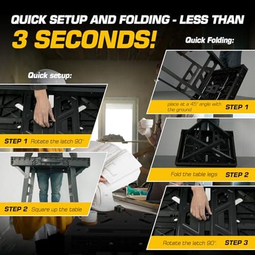 ONCUPID Express Folding Work Table, Easy Setup Portable Folding Work Table & Portable Folding Workbench, 34" W x 25" D x 31" H Lightweight Versatile Clamping Worktable for Garage/Wood Shop (Black) 4