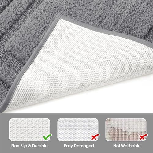 HOMEIDEAS Bathroom Rugs Sets 3 Piece, Super Soft and Absorbent Non Slip Microfiber Toilet Bath Mat with U-Shaped (Grey) 6