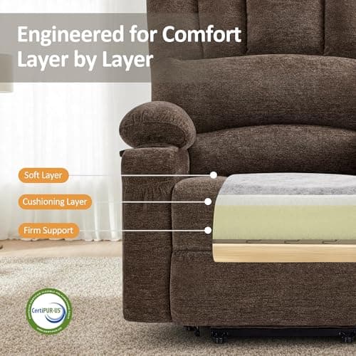 MCombo Power Lift Recliner Chair for Elderly, Lift Chair with Heat and Massage, USB &Type C Ports, Cup Holders, Fabric 7095 (Medium, Mocha) 8