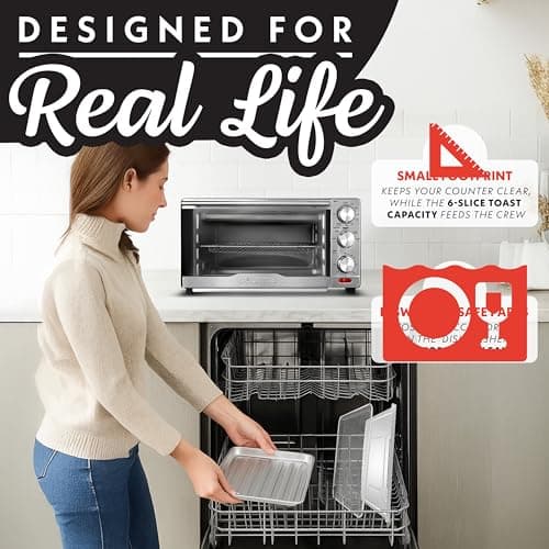 Gourmia Air Fryer Toaster Combo - 6-in-1 Multi-function Countertop Oven Adjustable Temperature & Timer, Fry Basket, Baking Pan, Oven Rack & Pullout Crumb Tray, Stainless Steel 7