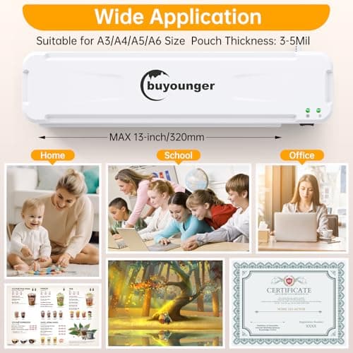 Buyounger Laminator Machine, A3 Laminator Machine with 30 Laminating Sheets, 13 Inch Laminating Machine with Fast Warm-up for A3/A4/A5/A6, Thermal and Cold 11X17 for Home School Office 8