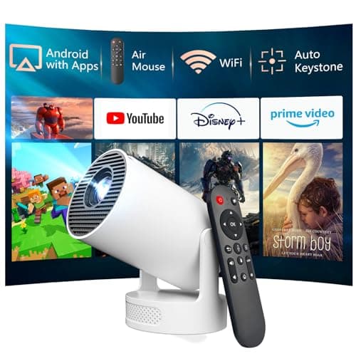 VNEIMQN Mini Projector Android, WiFi Bluetooth 1080P Support Smart Projector with Apps, Auto Keystone, 180° Rotation, Portable Home Outdoor Movie Projector, For Smartphone, Laptop, HDMI Middle