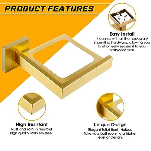 Brixline Upgraded Toilet Cleaner Bowl Brush and Holder Set Wall Mounted Modern Metal Glass Brushed Gold Scrubber Scrub Brushes Wand Household Supplies Essential Heavy Duty Best Home House Accessories 5