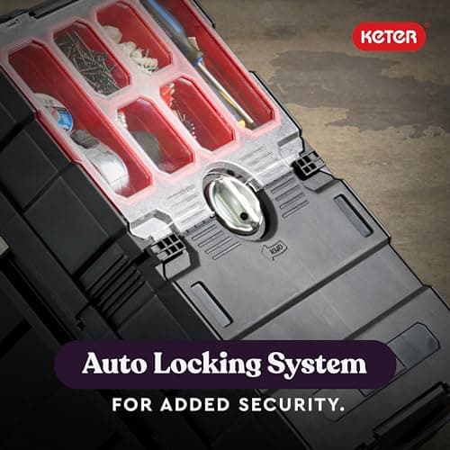 Keter Masterloader Resin Rolling Tool Box with Locking System and Removable Bins – Perfect Organization and Storage Chest for Power Drill, Tape Measure, and Screwdriver Set, Black 5