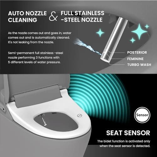 VOVO VB-4000SE Elongated Bidet Toilet Seat, Warm Water, LED Light, Heated Seat, White, Deodorizer, Dryer, Stainless Steel Nozzle, Made in Korea, 3 Year Warranty 5