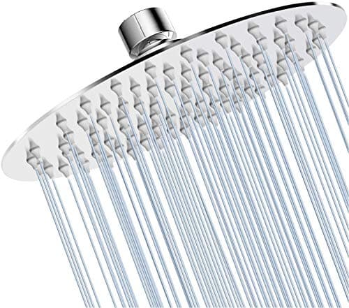 GGStudy Round 6 Inch Stainless Steel Shower Head High Pressure Rainall Shower Head Chrome Ultra Thin Design-Best Pressure Boosting with Silicone Nozzle Easy to Install