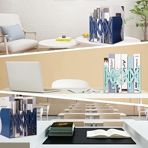 Aobopar Metal Bookends - Heavy Duty Book Holders for Shelves, Suitable for Office, Home and School Use (Dark Blue) 6