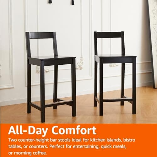 Amazon Basics Wooden Counter Height Bar Stool with Backrest for Kitchen Island, 24", Black, Set of 2 6