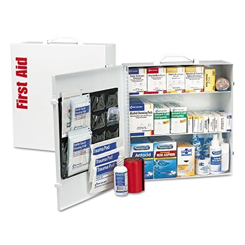 First Aid Only 90575 3-Shelf ANSI B+ and OSHA-Compliant First Aid Kit, 100-150-Person Emergency First Aid Kit for Business and Worksite, First Aid Metal Cabinet with Medications, 676 Pieces