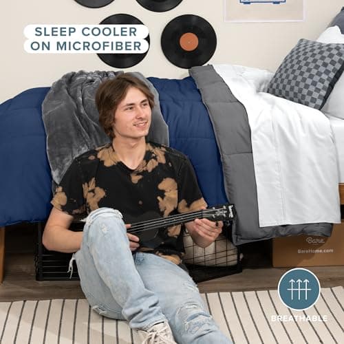 Bare Home Comforter - Twin/Twin Extra Long - Reversible Colors - Goose Down Alternative - Ultra-Soft - Premium 1800 Series - All Season Warmth - Bedding Comforter (Twin/Twin XL, Dark Blue/Grey) 5