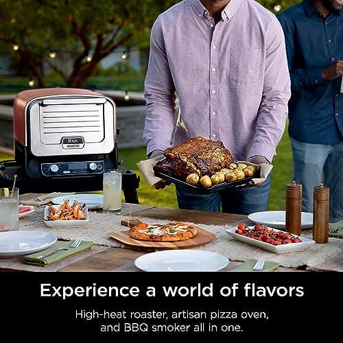 Ninja Woodfire Outdoor Pizza Oven, 8-in-1 Portable Electric Roaster Oven, Heats up to 700°F, 5 Artisan Pizza Settings, Integrated BBQ Smoker Box, Includes Flavored Wood Pellets, Terracotta Red 8