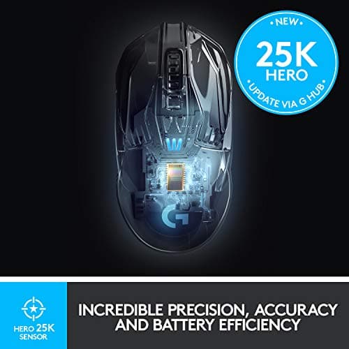 Logitech G903 Lightspeed Wireless Gaming Mouse w/Hero 25K Sensor, 140+ Hour with Rechargeable Battery and LIGHTSYNC RGB. POWERPLAY Compatible, Ambidextrous, 107g+10g Optional, 25,600 DPI - Black 5