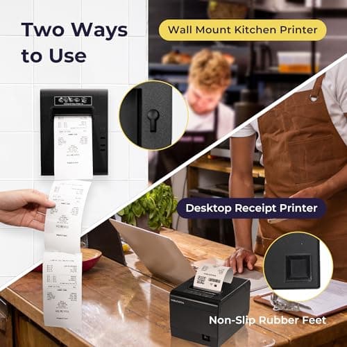 Volcora Thermal Receipt Printer, 80mm POS Printer w/Auto Cutter, USB/Ethernet Interface for Windows/MAC/Linux, ESC/POS Command Support Cash Drawer, High Speed Kitchen Printer, Wall Mount (Black) 7