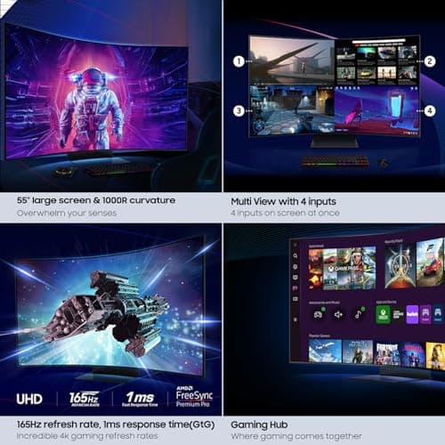 Samsung 55" Odyssey Ark 2nd Gen 4K UHD 1000R Curved Gaming Monitor, 165Hz, 1ms, 4 Input Multi View, Quantum Mini-LED, AMD FreeSync Premium Pro, HDR 10+, Height Adjustable Screen, LS55CG970NNXGO 12