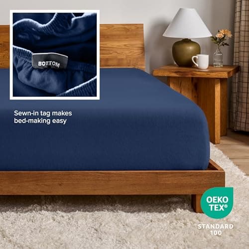 Bare Home Flannel Fitted Bottom Sheet 100% Cotton, Velvety Soft Heavyweight - Double Brushed Flannel - Deep Pocket (Queen, Dark Blue) 5