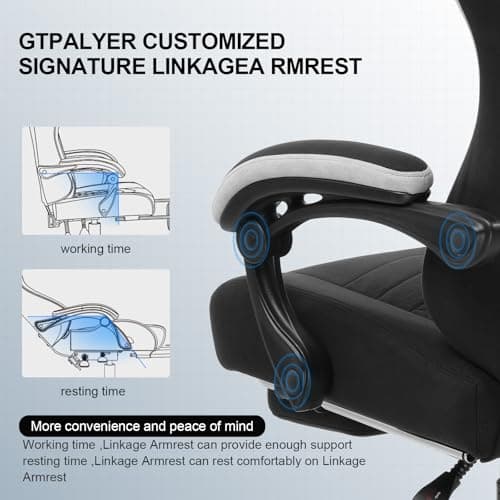 GTPLAYER Gaming Chair, Computer Office Chair with Pocket Spring Cushion, Linkage Armrests and Footrest, High Back Ergonomic Computer Chair with Lumbar Support Task Chair with Footrest(Black) 5