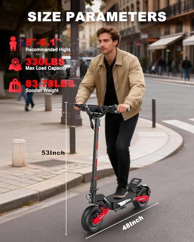 EOEOTWO Off Road Electric Scooter, 1200W Fast Electric Scooter, 25/45Miles, 31MPH/40MPH E-Scooter for Adults, Heavy Duty 300+ lb Capacity, Full Suspension (48V 13Ah, Red) 6