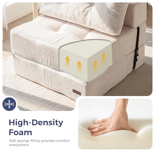 MAXYOYO Folding Sofa Bed, Convertible Sofa Bed with High-Density Support Foam, Portable 4 in 1 Fold Out Chair to Floor Lounger, Versatile Floor Couch for Living Room Bedroom, Beige 7