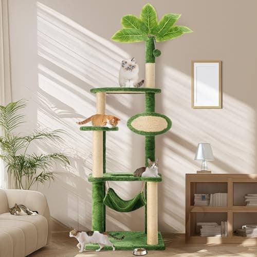 Nineshi 55 Inch Large Cat Tree Tower for Indoor Cats with Hammock Green Leaves Sisal Scratching Post, Plush Hang Ball Play Furniture for Kittens & Adult Cats, Green 7