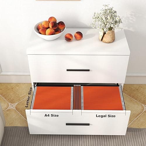 2-Drawer Wood Lateral File Cabinet, Filing Cabinets Anti-Tilt Mechanism for Home Office Storage Organization, Accommodates Letter/A4/Legal Size, New Heightened Drawer Design Home Office (White) 6