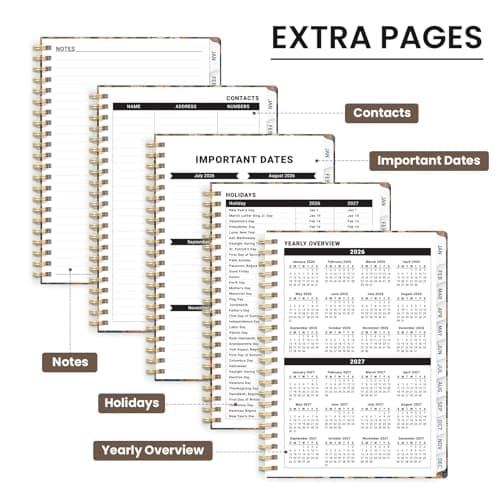 2026 Planner, Weekly and Monthly Planner for Women, January 2026 - December 2026, Hardcover 2026 Calendar Planner Book with Tabs, Inner Pocket, Spiral Bound, Perfect for Office Home School Supplies -A5 (6.3" x 8.5), Petals 5