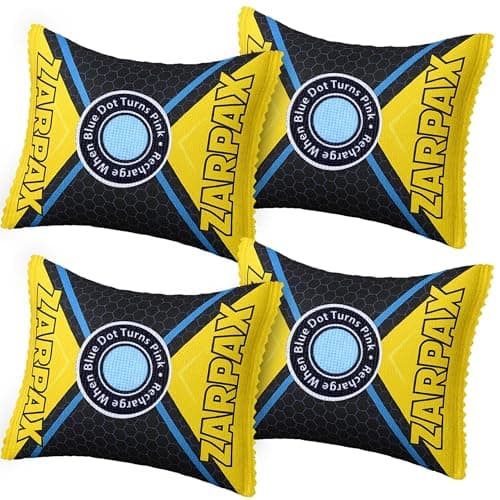 Zarpax 4.4 oz/125g Rechargeable Desiccant Packs Dehumidifier Bag - 4 Pack - Moisture Absorbers For Safes, Car, Bathroom, Storage - Moisture Remover Eliminates Humidity - Reusable Desiccant Bags
