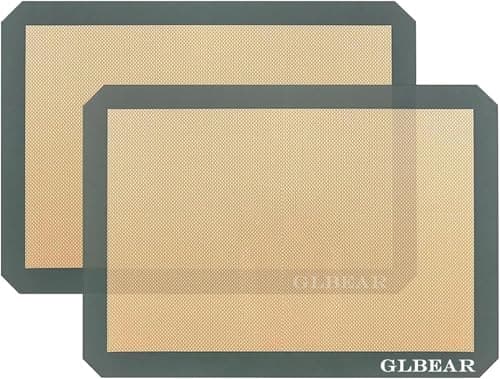 GLBEAR Silicone Baking Mat 2-Pack, 16.5x11.6 Inch Non-Stick Reusable Mats for Oven, Cookies Bread Pastry, Food Safe & Heat Resistant - Easy Clean Baking Sheet (2)